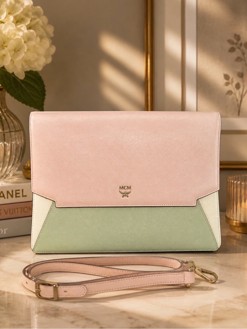 MCM Pastel Pink and Mint Crossbody/ clutch Bag NWOT